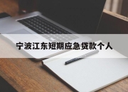 宁波江东短期应急贷款个人