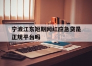 宁波江东短期网红应急贷是正规平台吗