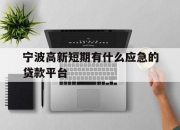 宁波高新短期有什么应急的贷款平台