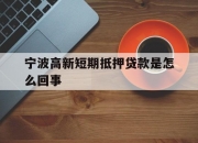 宁波高新短期抵押贷款是怎么回事