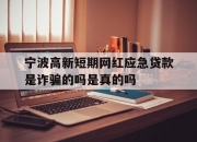 宁波高新短期网红应急贷款是诈骗的吗是真的吗